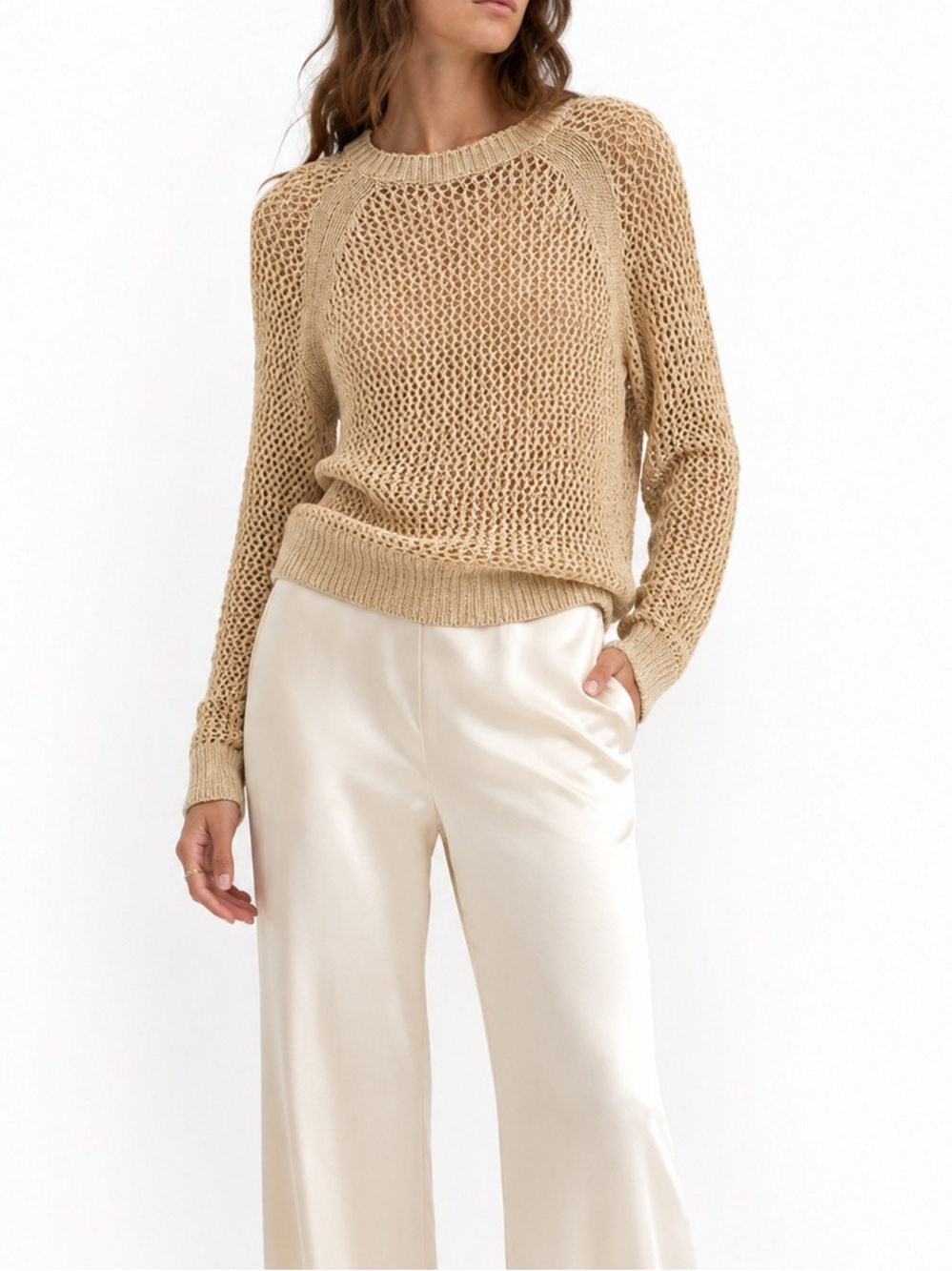 AllSaints Mesh Metallic Crew Sweater Sz S Transitional Quiet Luxury Minimalist